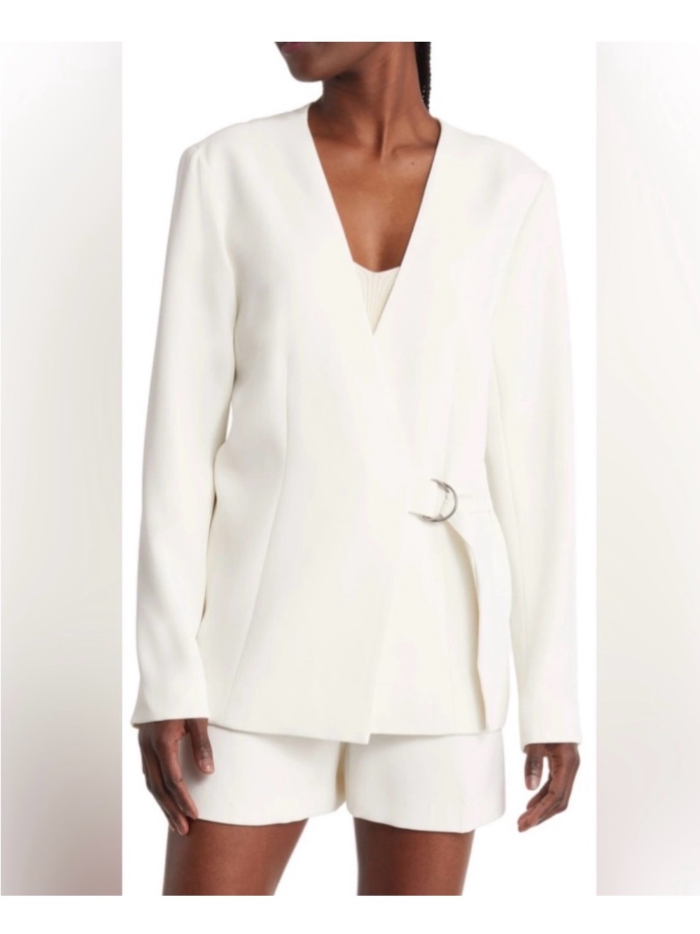 Open Edit Crisp Ivory Wrap Blazer with D-Ring Detail-S